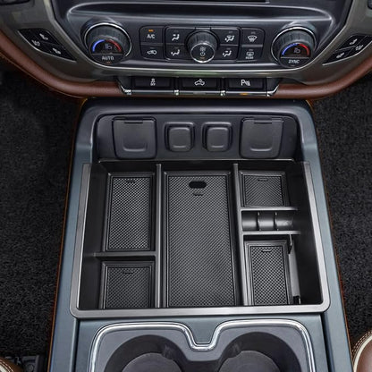 EDBETOS Center Console Organizer Tray Compatible with 2014-2018 Chevy Silverado/GMC Sierra 1500 Accessories 2015-2019 Silverado/Sierra 2500HD/3500HD Compartment Storage,Full Console w/Bucket Seat ONLY