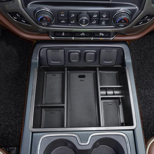 EDBETOS Center Console Organizer Tray Compatible with 2014-2018 Chevy Silverado/GMC Sierra 1500 Accessories 2015-2019 Silverado/Sierra 2500HD/3500HD Compartment Storage,Full Console w/Bucket Seat ONLY