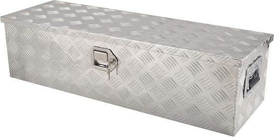 39 Inch Heavy Duty Aluminum Truck Bed Tool Box Underbody Flatbox Truck Car Outdoor Trailer Pickup,RV Storage OrganizerTrailer Storage ToolBox W/Lock & Keys,5 Bar Tread,Silver(39"X13"X10")