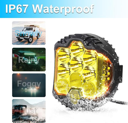 LIGBT 4PCS 5 Inch Amber Yellow Round LED Offroad Light with DRL 90W LED Light Pods 270° Wide Range Super Bright Side Shooter for Pickup Truck ATV UTV SUV