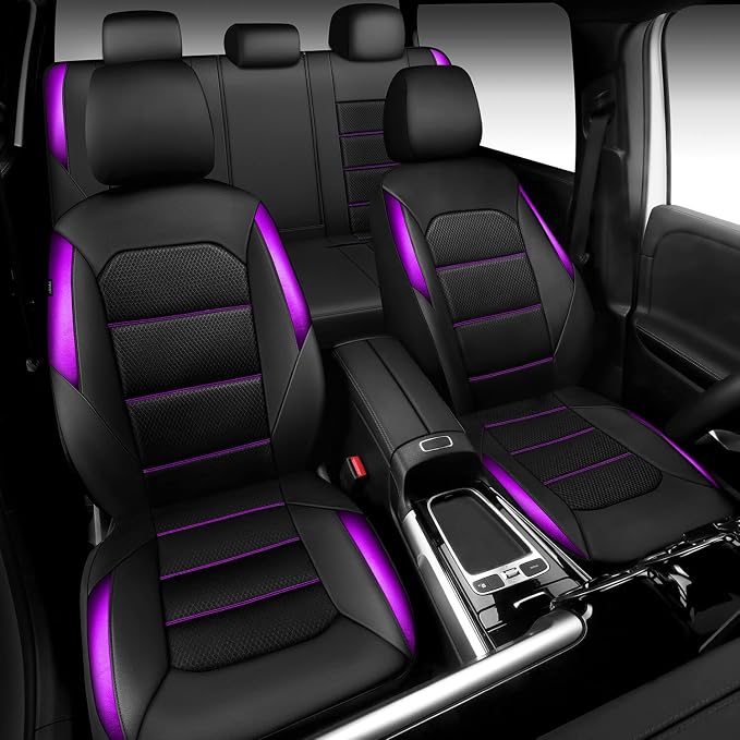 CAR PASS Memory 3D Foam Car Seat Covers Full Set,Breathable Mesh Thick Seat Covers for Car,Purple Metal Film Leather Seat Covers,Universal Automotive Comfort for SUVs Trucks,Black Purple
