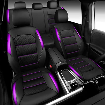 CAR PASS Memory 3D Foam Car Seat Covers Full Set,Breathable Mesh Thick Seat Covers for Car,Purple Metal Film Leather Seat Covers,Universal Automotive Comfort for SUVs Trucks,Black Purple