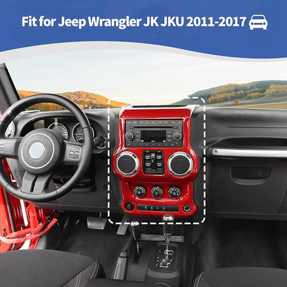 RT-TCZ for Jeep JK Red Dash Accents Radio A/C Controls Cover Trim for Jeep Wrangler JK JKU 2011-2017 ABS Interior Accessories 2pcs