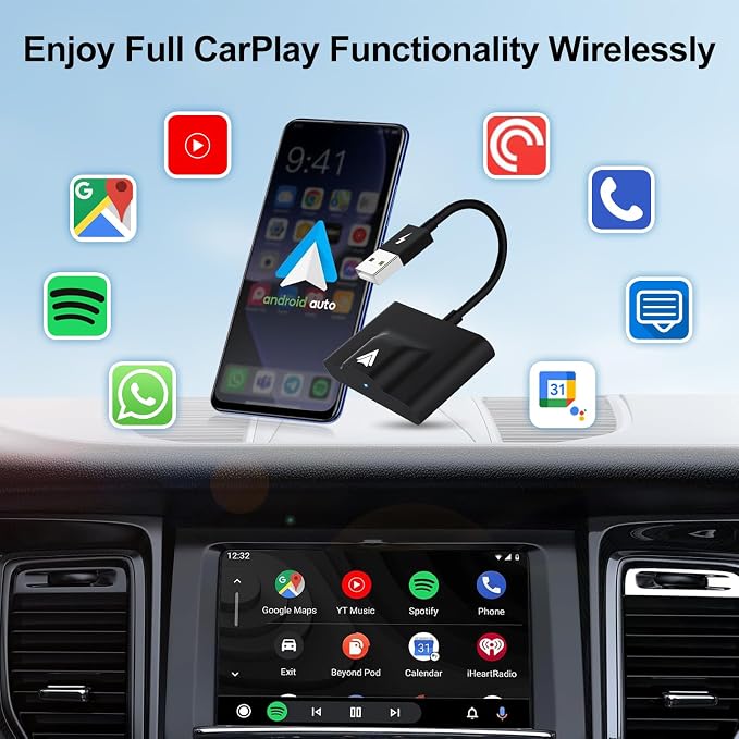 Android Auto Wireless Adapter Compatible with Samsung/Google/Pixel, etc | Wireless Android Auto Adapter for 2017 Later Car, Convert OEM Wired to Wireless, for Android 11+, Stable Bluetooth Connection