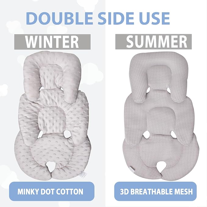 Infant Carseat Insert, 2-in-1 Reversible Baby Car Seat Cushion for Newborn Toddler Head & Body Support Car Seat Pad for Carseats, Strollers, Swings, Bouncers