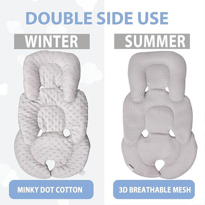 Infant Carseat Insert, 2-in-1 Reversible Baby Car Seat Cushion for Newborn Toddler Head & Body Support Car Seat Pad for Carseats, Strollers, Swings, Bouncers