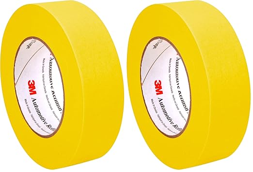 3M Automotive Refinish Masking Tape 388N, 06654, 36 mm x 55 m, Yellow, Crepe Backing, Moisture Resistant, Multi-Purpose (Pack of 2)