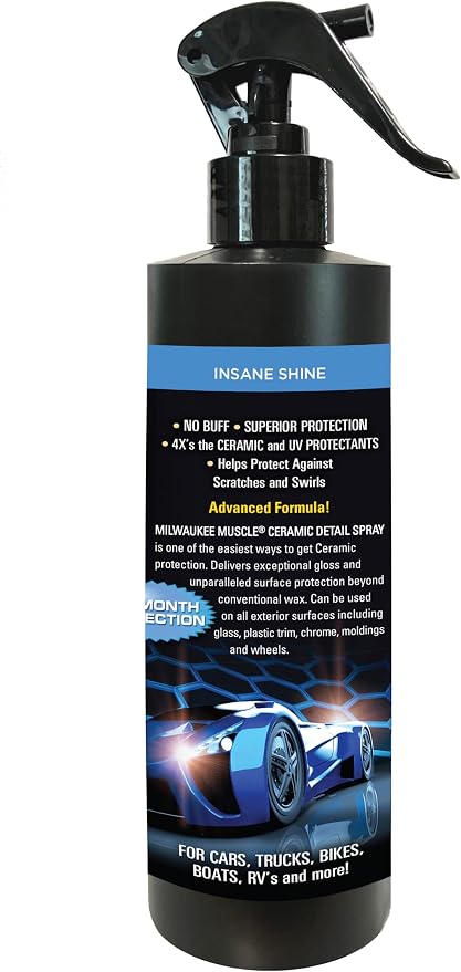 Ceramic Auto Car Wax Spray - 16 Fl Oz - Milwaukee Muscle - 4X The Ceramic Coating - Detail Spray Wax - Advanced Hydrophobic Spray for Shine and Protection