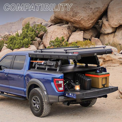 Syneticusa MR Retractable Truck Bed Cover with R6 Rack for Ford F-150 2004–2026 | 6’7” (78.9”) Bed | Aluminum Hard Retractable Tonneau Cover | One-Person Installable | Waterproof, Low-Profile