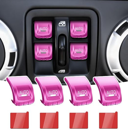Upgrade Metal Window Switch Button Cover Fit for Jeep Wrangler JK JKU 2018 2017 2016 2015 2014 2013 2012 2011 Accessories,Interior Trim Kit 4PCS (Pink)
