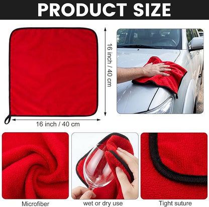 Tallew 60 Pcs Red Microfiber Towels: 16"x16" Microfiber Drying Towels Bulk Micro Fiber Car Cleaning Cloth for Cars Drying Washing Polishing Cleaning Household Supplies