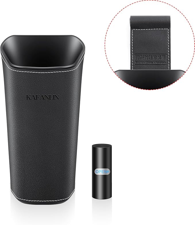 Car Trash Can Backseat Front Back Seat Door Center Console Armrest Passenger Glovebox Organization Storage Trash Bin Cute Black Mini Small Garbage Can Umbrella Holder (Glovebox)