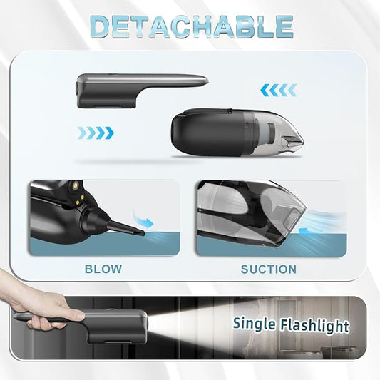 10-in-1 Car Vacuum Portable Cordless, 1lbs, Modular Design with HEPA Filter, Flashlight & 10000pa, Adjustable 2 Suction Modes, Low Noise, Handheld Car Vacuum for Quick Day-to-Day Cleaning