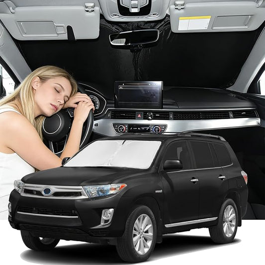 Windshield Sunshade for Toyota Highlander 2008-2013 Sun Shade Windshield Upgrade 4 Layers Blocks UV Rays Custom Fit Highlander Car Window Shade Keep Cool Foldable Car Accessories