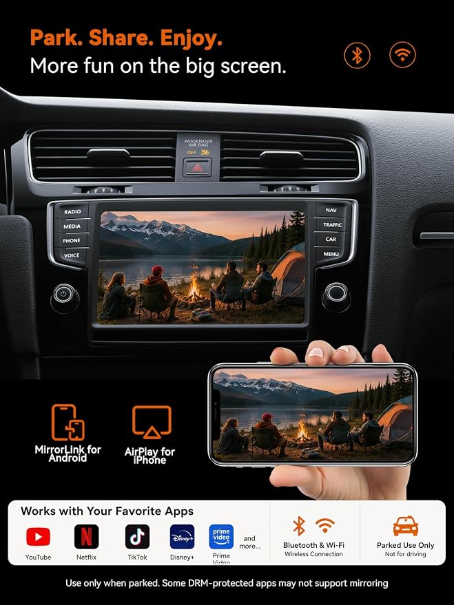 Spedal 4-in-1 Wireless CarPlay Adapter, Android Auto, AirPlay & MirrorLink | Auto-Connects At Ignition, No Daily Cable Needed; Dual-Band WiFi & BT 5.3 For Stable Connection; USB-A & USB-C Included