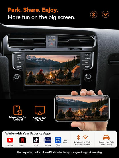 Spedal 4-in-1 Wireless CarPlay Adapter, Android Auto, AirPlay & MirrorLink | Auto-Connects At Ignition, No Daily Cable Needed; Dual-Band WiFi & BT 5.3 For Stable Connection; USB-A & USB-C Included
