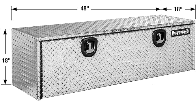 Buyers Products 1705110 Diamond Tread Aluminum Underbody Truck Tool Box, 18 x 18 x 48, Made in USA, .100 in. Thick, Corrosion Resistant, Locking Compression Latch, Secure Storage for Work Trucks