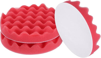 HARFINGTON 3pcs Buffing Sponge Pads 6" Polishing Wheel Waffle Finishing Grip Pad Car Buffer Polisher with Hook and Loop Back for Car Detailing Polishing Waxing, Red