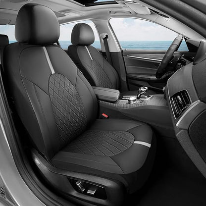 Coverado Car Seat Covers Full Set, Front Seats Back Seat Cover, Leather Seat Covers Non-Slip Seat Protectors Universal Fit for Most Cars (Black-White)