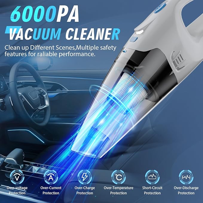 FUOAYOC Handheld Vacuum Cordless, Hand Vacuum Cordless Rechargeable with LED Light/Multi Accessories,1.6lbs Car Portable Vacuum Cleaner for Pet Hair, Home, Car, Office