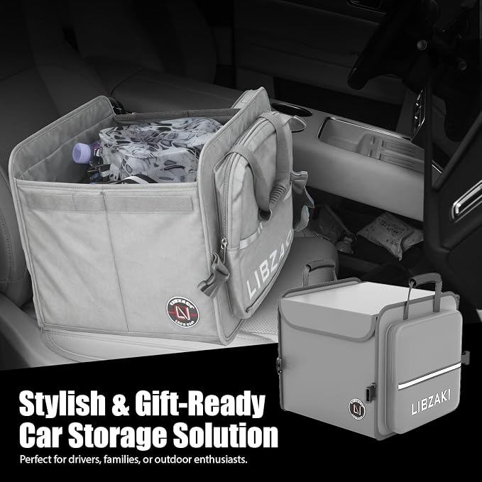 LIBZAKI Car Trunk Storage Organizer, Collapsible Trunk Storage Box for Car Truck SUV-Gray