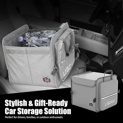 LIBZAKI Car Trunk Storage Organizer, Collapsible Trunk Storage Box for Car Truck SUV-Gray