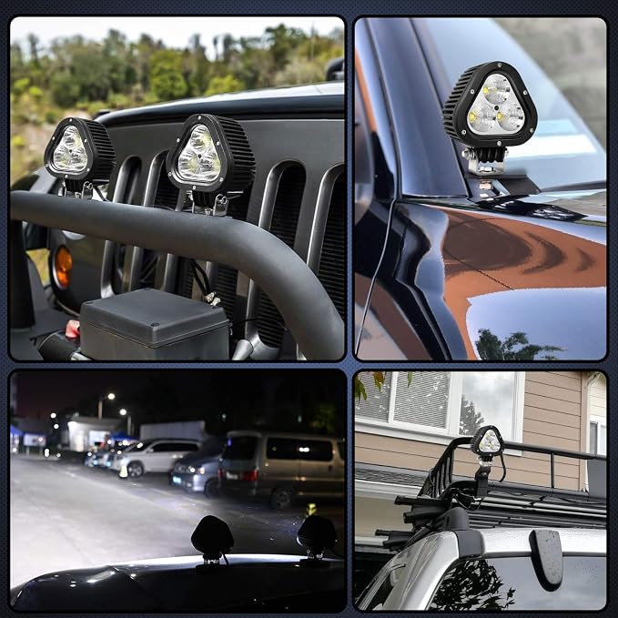 Nilight 2PCS 60W LED Work Light 4 Inch Triangle Shape Spot Flood Combo LED Driving Light for Tractors Trucks Hunters Motorcycle Jeep SUV Boat