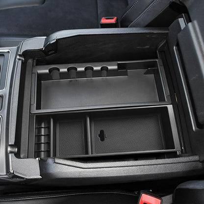 HGWEI Center Console Organizer Compatible with Ford F150 2015-2020, 2017-2022 F250 F350 F450, 2018-2024 Expedition Accessories, Insert Tray Armrest Storage Box, Full Console w/Bucket Seats ONLY, Black