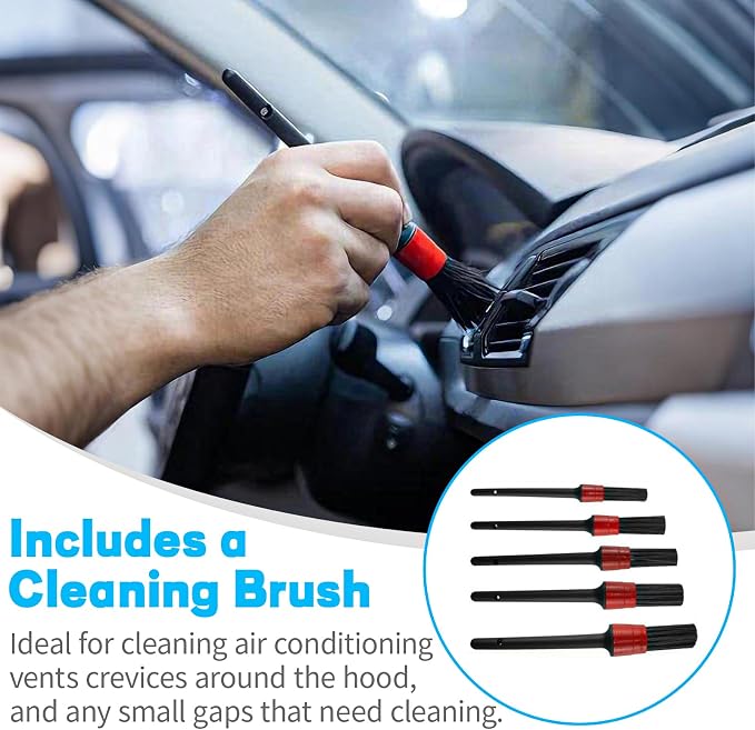 JUSTHERE Detailing Car Cleaning Gun Interior Dryer Air Blow Gun, High Pressure Blower Gun with 5 Pcs Brushes for Auto Carpet Seats Dashboard Console Cleaning