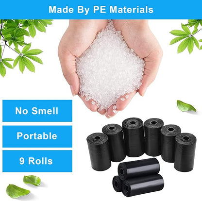 Mini Trash Bags, [9 Roll] Car Trash Bag,[PE]Mini Garbage Bags for Car Trash Can with Tear-Resistant Black Discreet Design Perfect Waste Disposal for Pet Home Office On-The-Go Travel