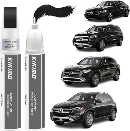 KIKIMO for Mercedes-Benz Touch Up Paint(Obsidian Black Metallic(197/9197)), Car Paint Repair Kit for Mercedes-Benz, 2 In 1 Scratches Repair with Pen Tip and Brush, Color-Matched for Quick & Easy Fix