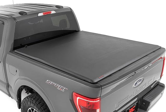 Rough Country Soft Roll-Up Truck Bed Cover for Ford F-150, Lightning & Raptor (2015–2026) – Fits 6'7 Bed, Low-Profile All-Weather Tonneau Cover