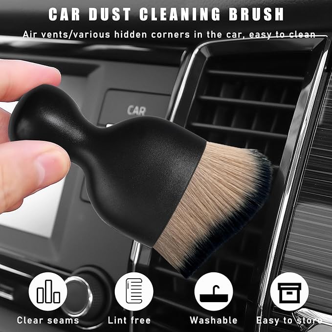 Dickno Car Interior Dust Brush, Soft Scratch Free Auto Detailing Brushes, Universal Vehicle Interior Cleaning Tool for Automotive Dashboard, Air Vents, Leather(Brown & Black)