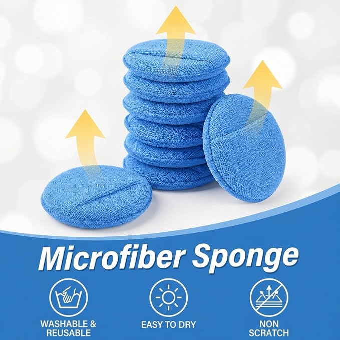 Wax Applicator Pad (6 Pack)，5 Inch Microfiber Wax Applicator Pads，Washable Reusable Car Wax Applicator Buffing Pads for Car Cleaning, Polishing and Detailing（Blue）