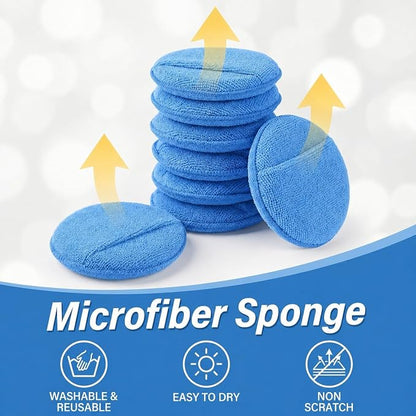 Wax Applicator Pad (6 Pack)，5 Inch Microfiber Wax Applicator Pads，Washable Reusable Car Wax Applicator Buffing Pads for Car Cleaning, Polishing and Detailing（Blue）