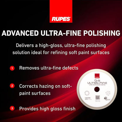 RUPES 9.DA150S Pack of 6 White D-A Ultra-Fine Polishing Foam Pads 150mm | Compatible with 5" Backing Plate | Ideal for Paint Correction & Gloss Enhancement | Extremely Fine Defect Removal