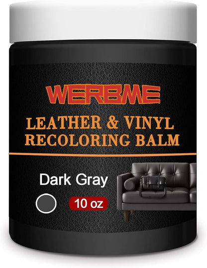 Leather Recoloring Balm & Color Restorer - 10 OZ Multipurpose Dye & Paint for Faded Leather Couches, Car Seats, Shoes | Fix Scratches on Clothing, Furniture & Accessories(Dark Gray)