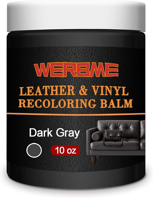 Leather Recoloring Balm & Color Restorer - 10 OZ Multipurpose Dye & Paint for Faded Leather Couches, Car Seats, Shoes | Fix Scratches on Clothing, Furniture & Accessories(Dark Gray)