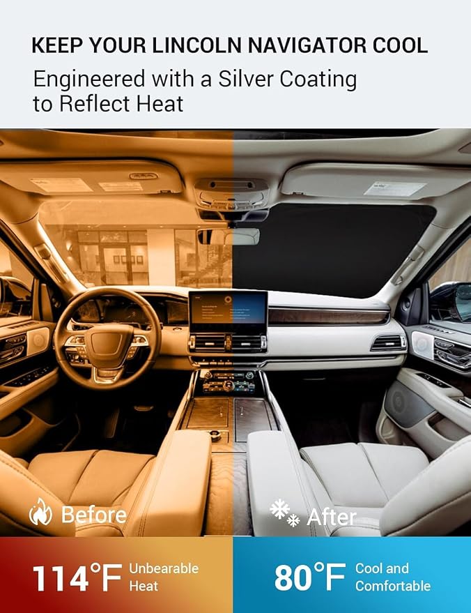 Proadsy 2026 Upgrade Front Windshield Sun Shade Foldable Sunshade Protector Custom Fit 2018–2024 Lincoln Navigator Accessories
