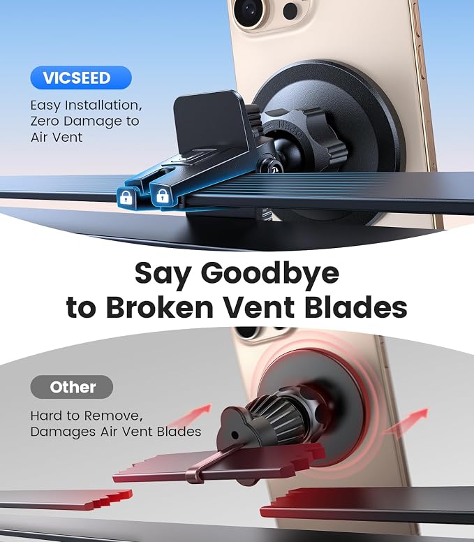 VICSEED for MagSafe Car Mount [Upgraded Strongest Magnet Power] Magnetic Phone Holder for Car Vent 360 Adjustable Magnetic Car Phone Holder Mount for iPhone 17 Air Pro Max 15 14 13 12 Plus Mini, Blue