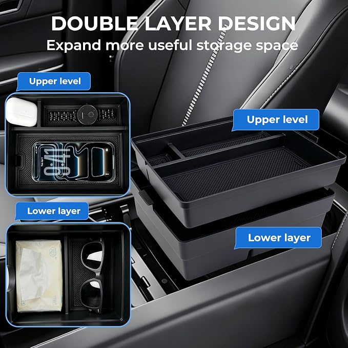 Double Layer Center Console Organizer Tray Storage Box for Lexus TX TX350/TX500h/TX550h+ 2026 2025 2024, Interior Accessories Armrest Insert Tray for 2024-2026 TX 350 500h 550h+, Black