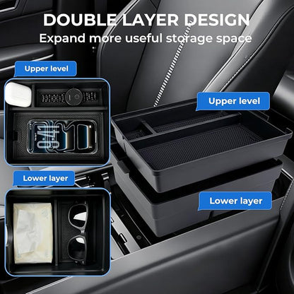 Double Layer Center Console Organizer Tray Storage Box for Lexus TX TX350/TX500h/TX550h+ 2026 2025 2024, Interior Accessories Armrest Insert Tray for 2024-2026 TX 350 500h 550h+, Black