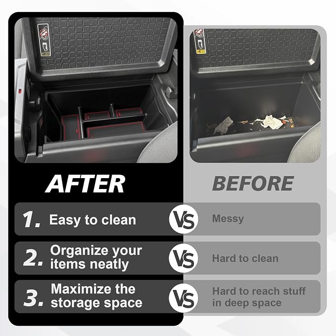 Muslogy Center Console Organizer Compatible with 2026 Toyota RAV4 Accessories Middle Console Divider Storage Box Armrest Insert Tray with Anti-Slip Mats (Red)