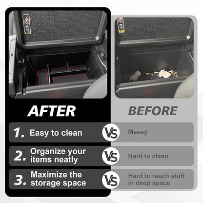 Muslogy Center Console Organizer Compatible with 2026 Toyota RAV4 Accessories Middle Console Divider Storage Box Armrest Insert Tray with Anti-Slip Mats (Red)