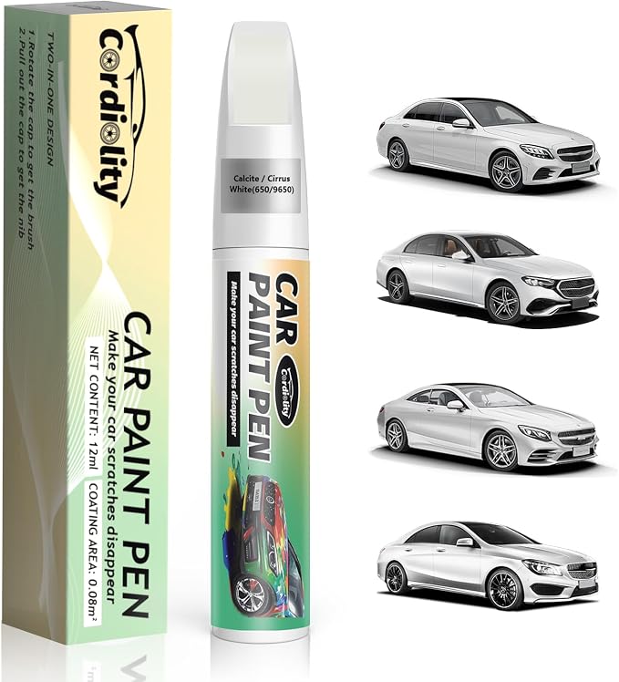 650/9650 Calcite/Cirrus White Touch Up Paint for Mercedes Benz, Color Accurate Car Paint Scratch Repair Pen, Quick & Easy Fix Automotive Chips and Nicks