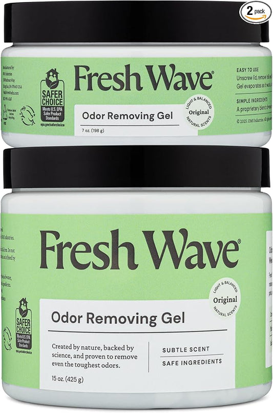 Fresh Wave Odor Removing Gel, 15 oz. & 7 oz. - Odor Absorbers for Home, Safer Odor Relief, Natural Plant-Based Odor Eliminator, Every 15 oz. lasts 30-60 Days, For Cooking, Trash & Pets