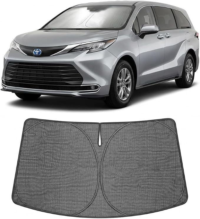 Proadsy Windshield Sun Shade Custom Fit Toyota Sienna 2021-2026 Ice Crystal Black Front Window Sunshade UV and Heat Blocker Foldable Visor Keeps Car Cooler for Summer Parking and Daily Use