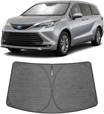 Proadsy Windshield Sun Shade Custom Fit Toyota Sienna 2021-2026 Ice Crystal Black Front Window Sunshade UV and Heat Blocker Foldable Visor Keeps Car Cooler for Summer Parking and Daily Use