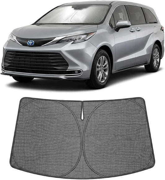 Proadsy Windshield Sun Shade Custom Fit Toyota Sienna 2021-2026 Ice Crystal Black Front Window Sunshade UV and Heat Blocker Foldable Visor Keeps Car Cooler for Summer Parking and Daily Use