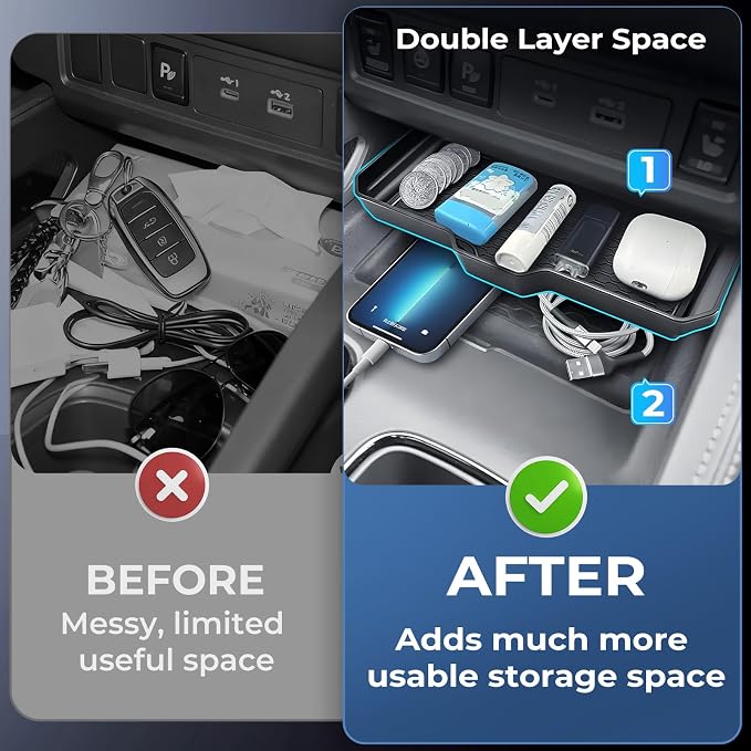 Center Console Organizer Compatible with Nissan Frontier 2026 2025 2024 2023 2022, Interior Accessories for Under Climate Controls Interior Storage Divider Tray for 2022-2026 Frontier, Black